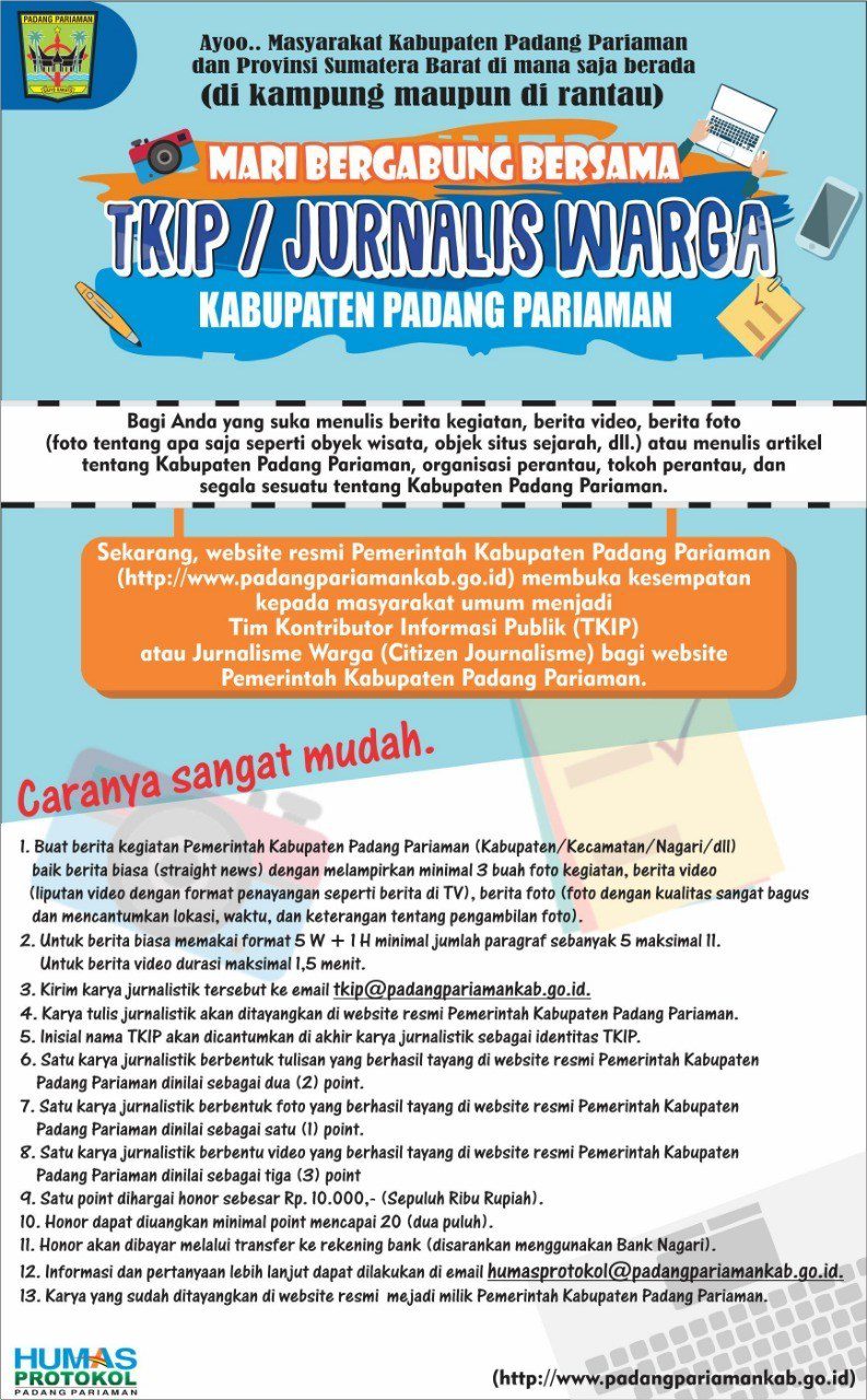 Mari Bergabung dengan TKIP/Jurnalis Warga Kabupaten Padang Pariaman